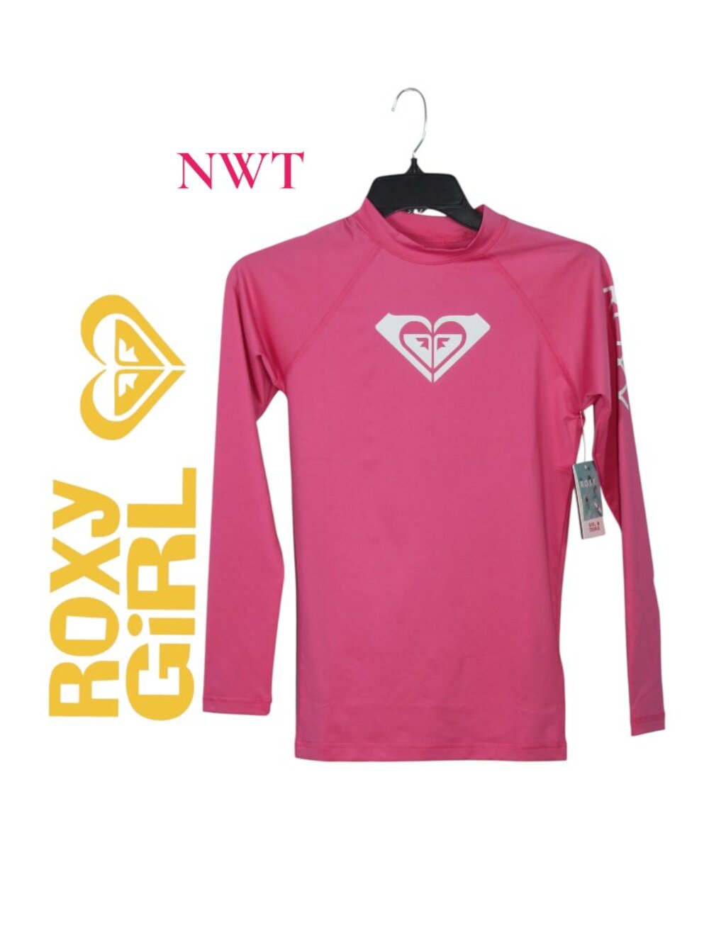 NWT Roxy Girl Hot Pink Long Sleeve Rashguard Size XL